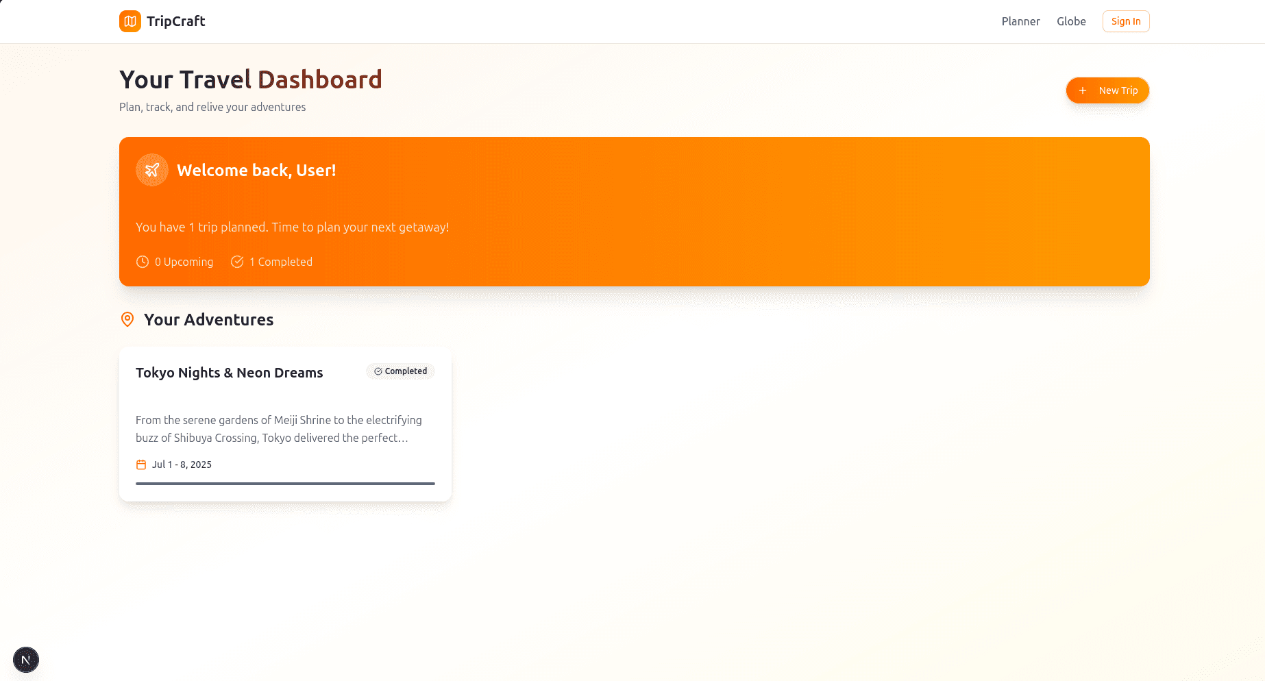 TripCraft Dashboard Preview